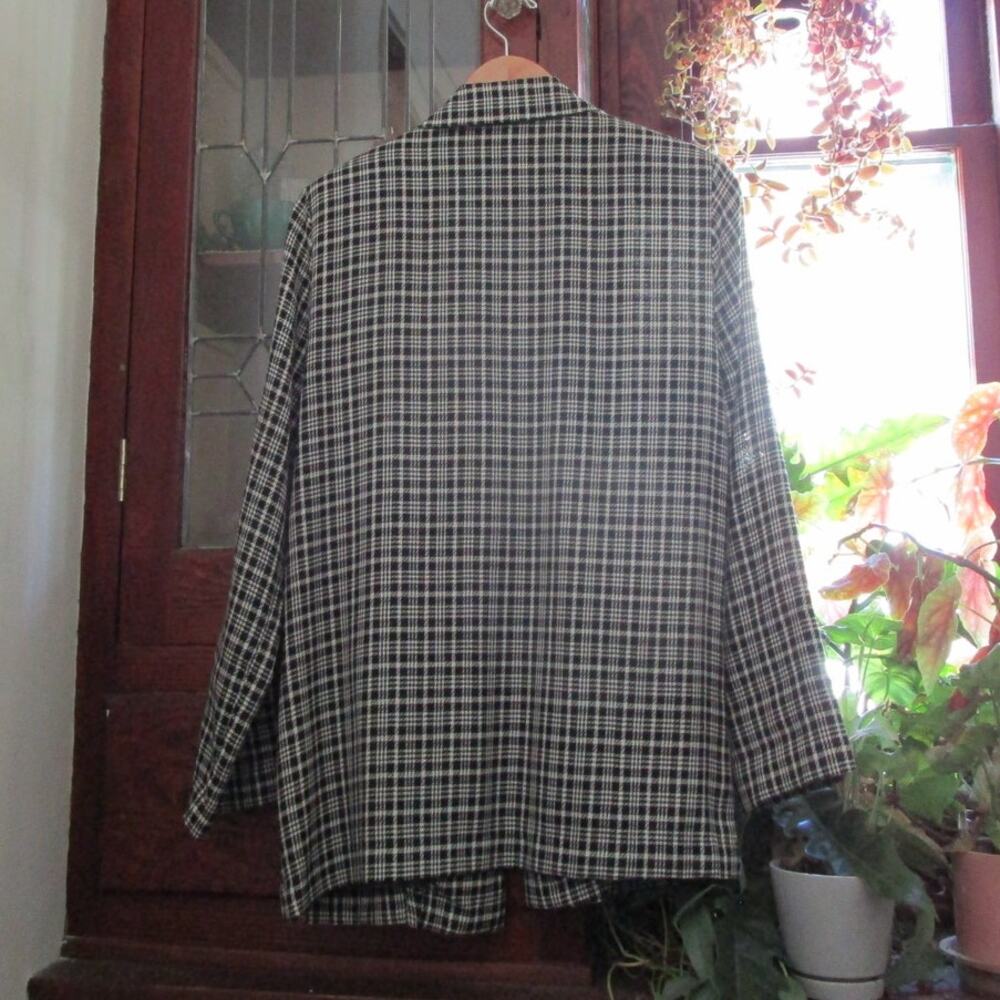 70s/80s Vintage Black & White Plaid Blazer Size XL Single Breasted Corpcore Work - Picture 10 of 17